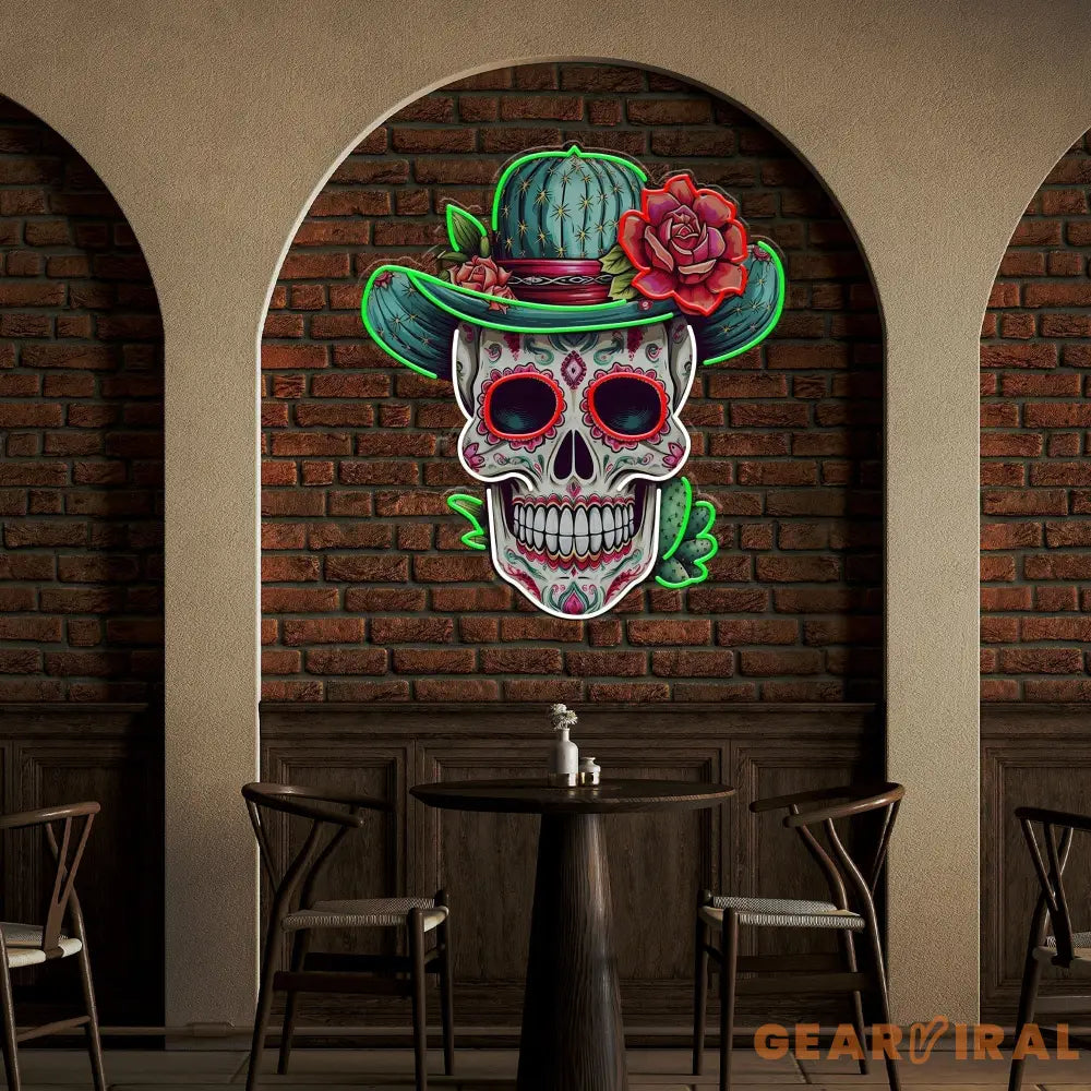 Custom Your Name Day Of The Dead Skull Mexico Artwork Led Neon Sign Light