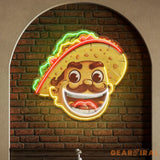 Custom Your Name Taco With A Big Smile And A Sombrero Artwork Led Neon Sign Light