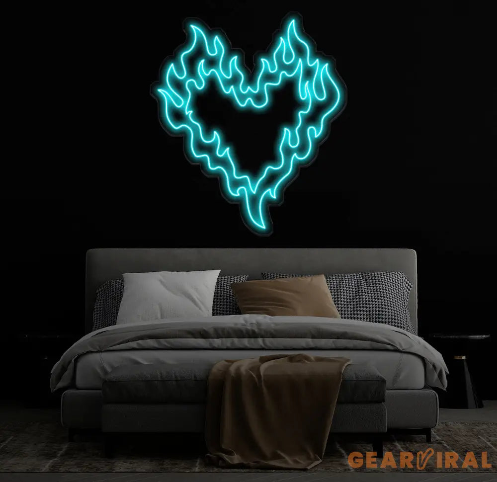 Customizable Flaming Heart LED Neon Sign – Color-Changing Wall Art for Home Office or Game Room – Unique Neon Light Gift