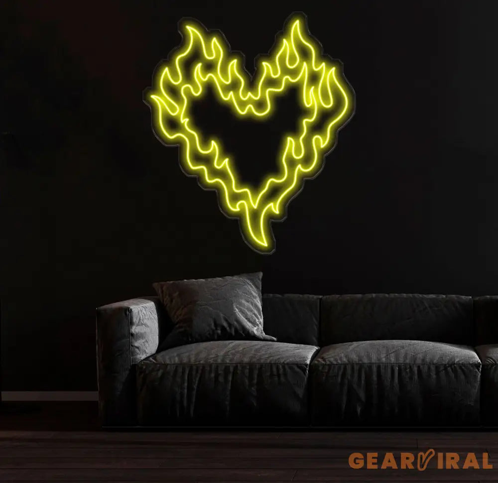 Customizable Flaming Heart LED Neon Sign – Color-Changing Wall Art for Home Office or Game Room – Unique Neon Light Gift