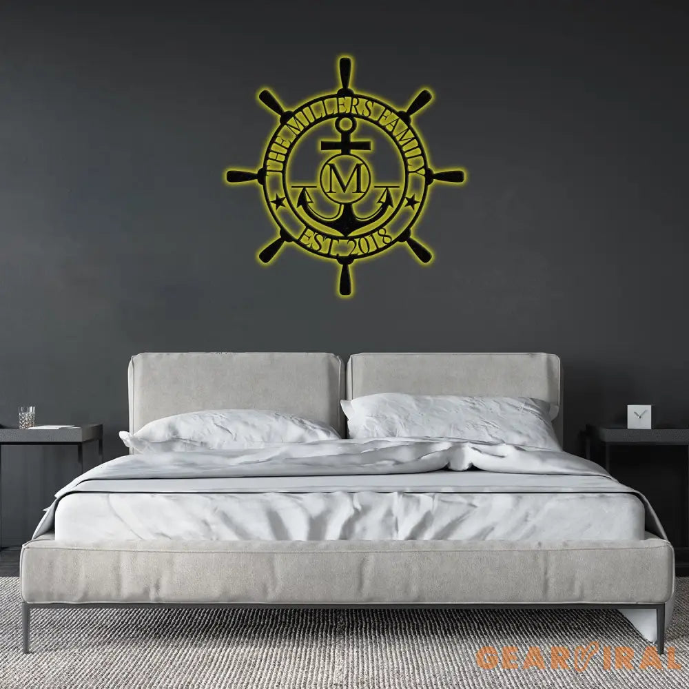 Customized Family Name Sign Nautical Wall Decor Anchor Metal Sign Initial Split Letter Monogram Sign Last Name signs