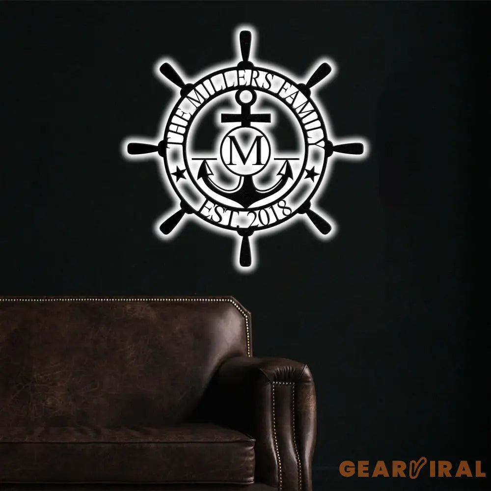 Customized Family Name Sign Nautical Wall Decor Anchor Metal Sign Initial Split Letter Monogram Sign Last Name signs