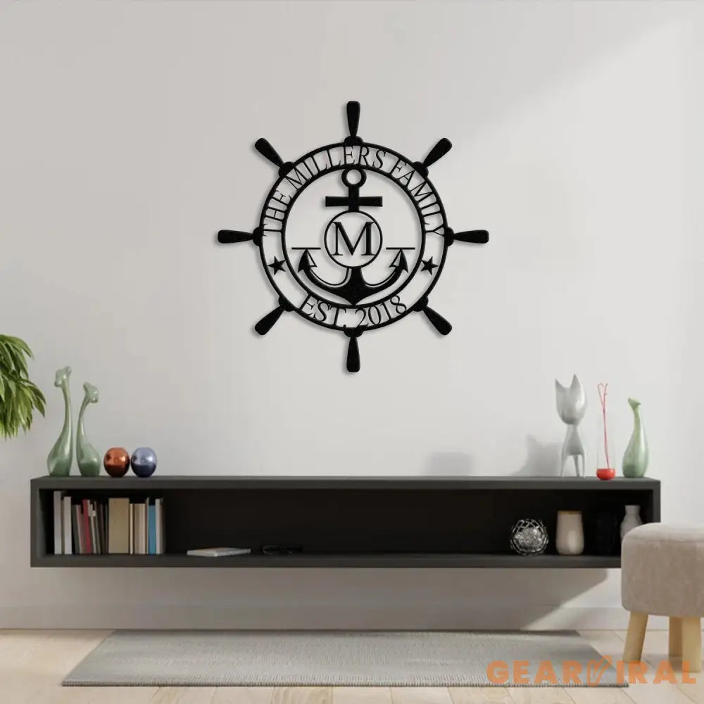 Customized Family Name Sign Nautical Wall Decor Anchor Metal Sign Initial Split Letter Monogram Sign Last Name signs
