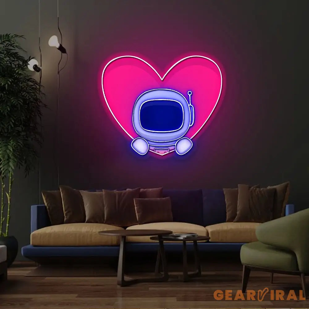 Cute Astronaut Popup From Heart Neon Sign x Acrylic Artwork