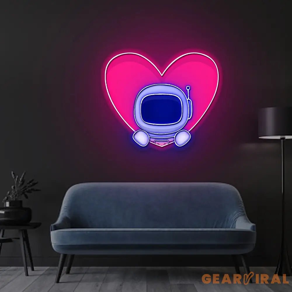 Cute Astronaut Popup From Heart Neon Sign x Acrylic Artwork