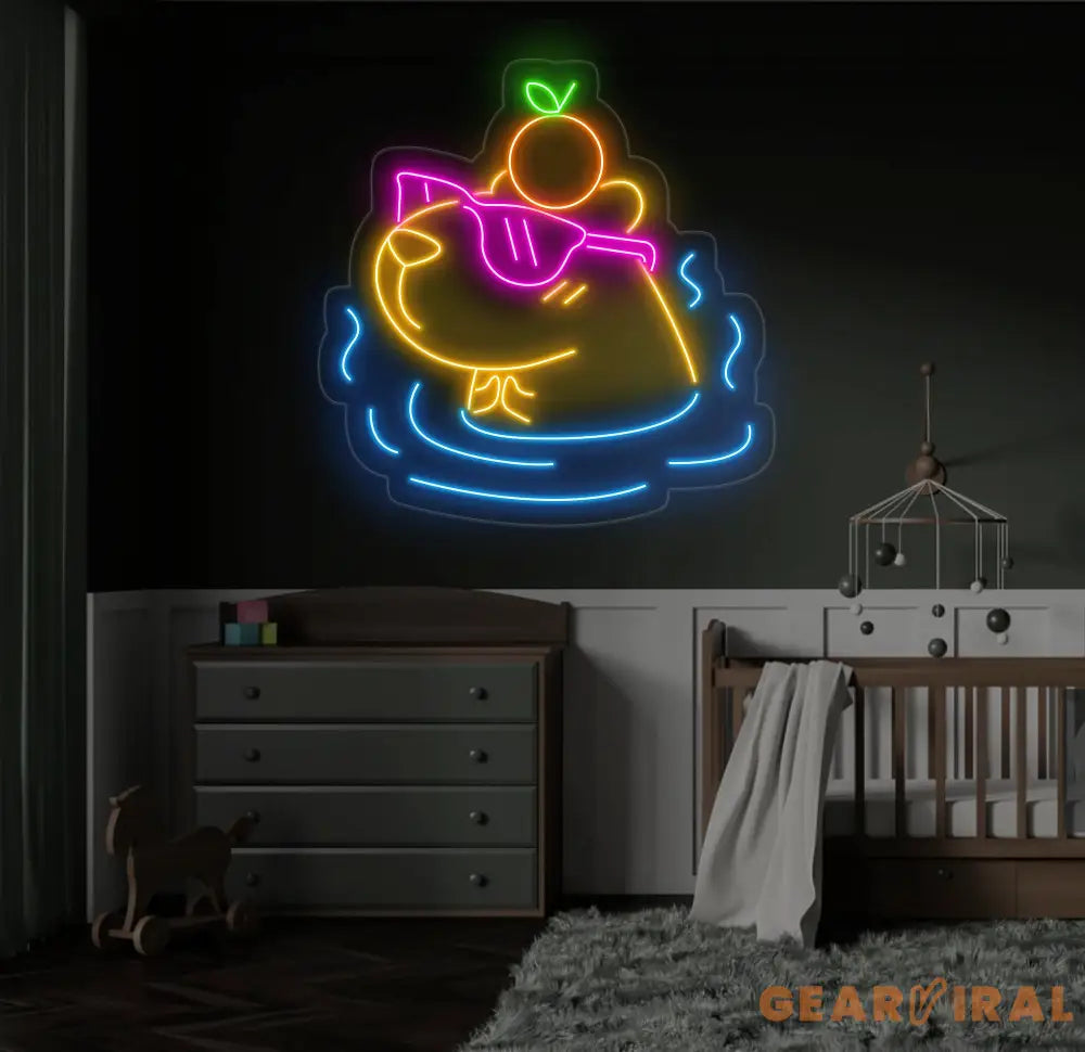 Cute Capybara Neon Light - Sleeping Capybara LED Sign Bedroom Wall Decor Nursery Room Art Adorable Cappy Neon Sign for