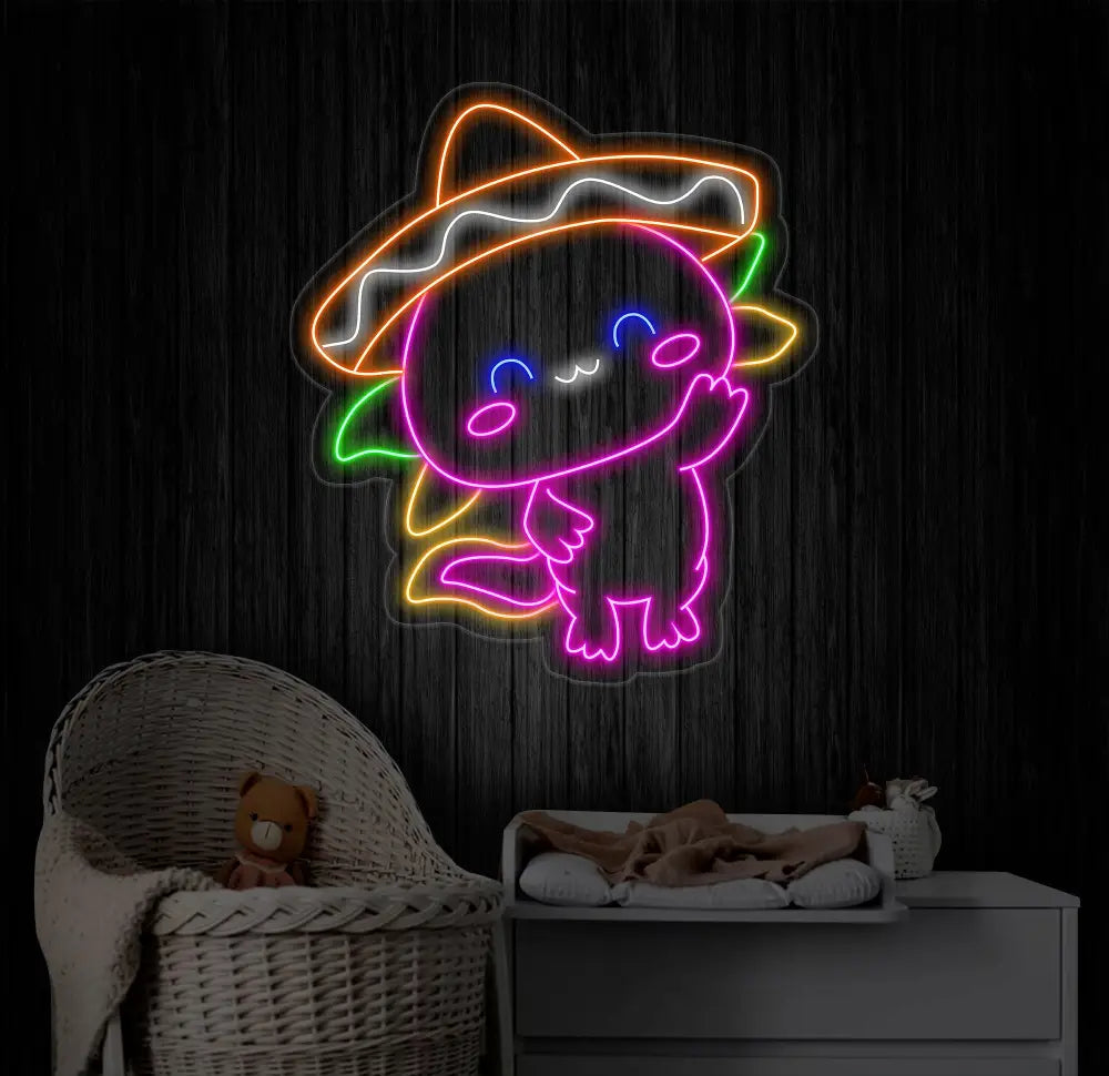 Cute Mexican Sombrero Axolotl Manana Neon Sign Sombrero LED Sign Axolotl Manana Neon Light LED Light Restaurant Room