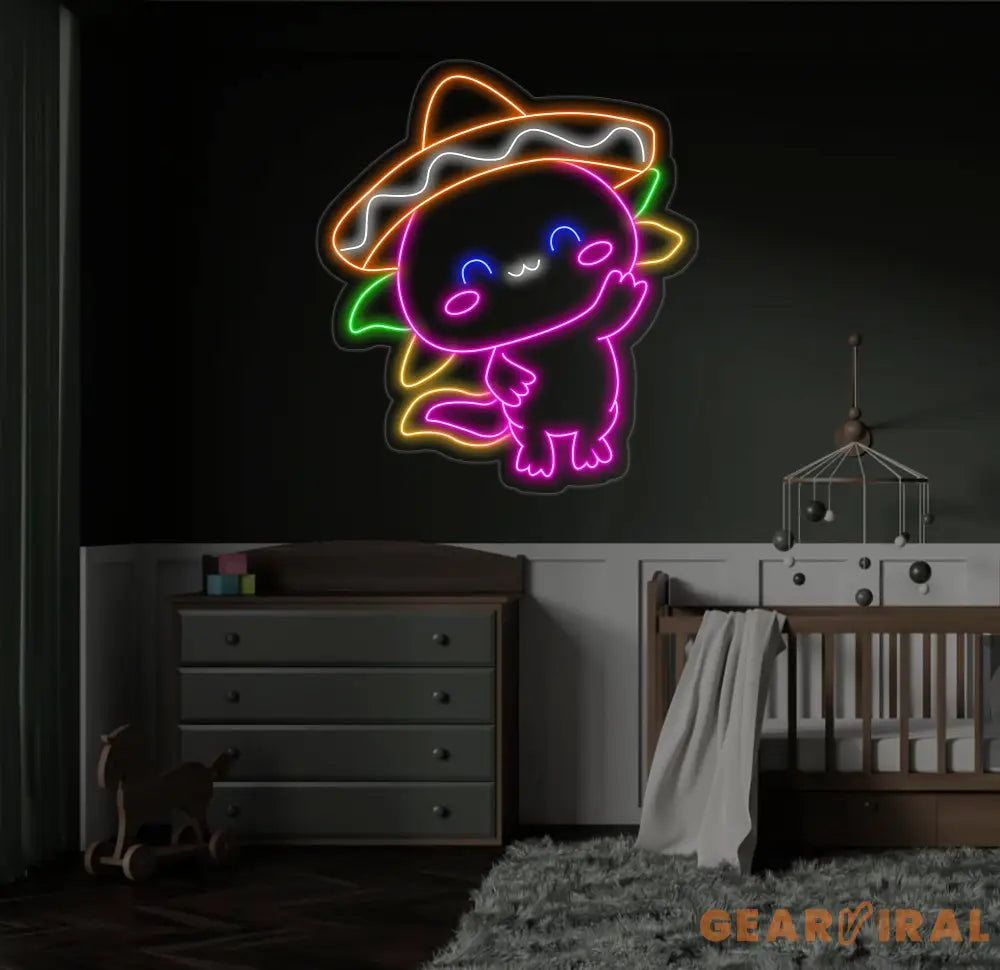 Cute Mexican Sombrero Axolotl Manana Neon Sign Sombrero LED Sign Axolotl Manana Neon Light LED Light Restaurant Room