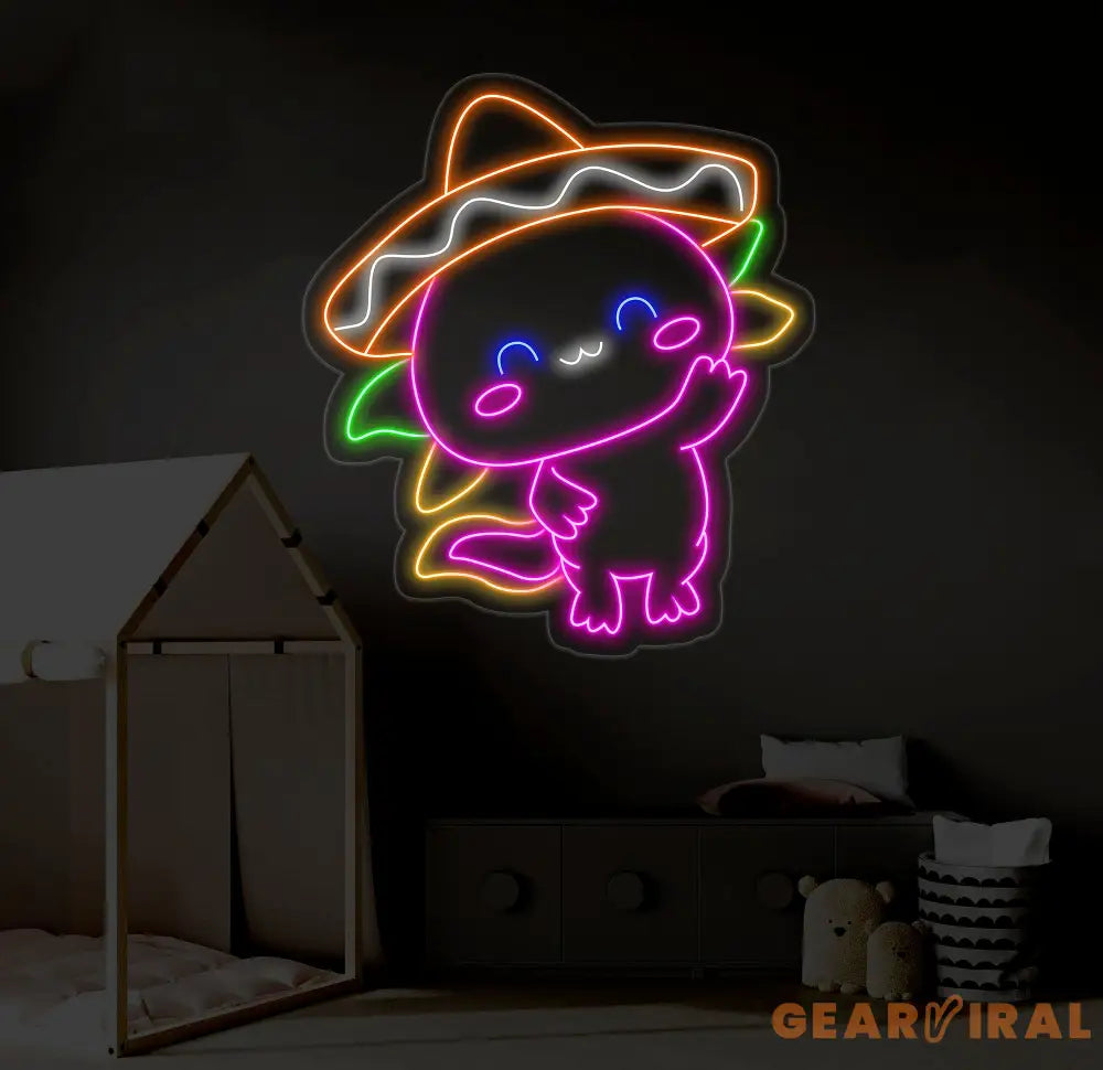 Cute Mexican Sombrero Axolotl Manana Neon Sign Sombrero LED Sign Axolotl Manana Neon Light LED Light Restaurant Room