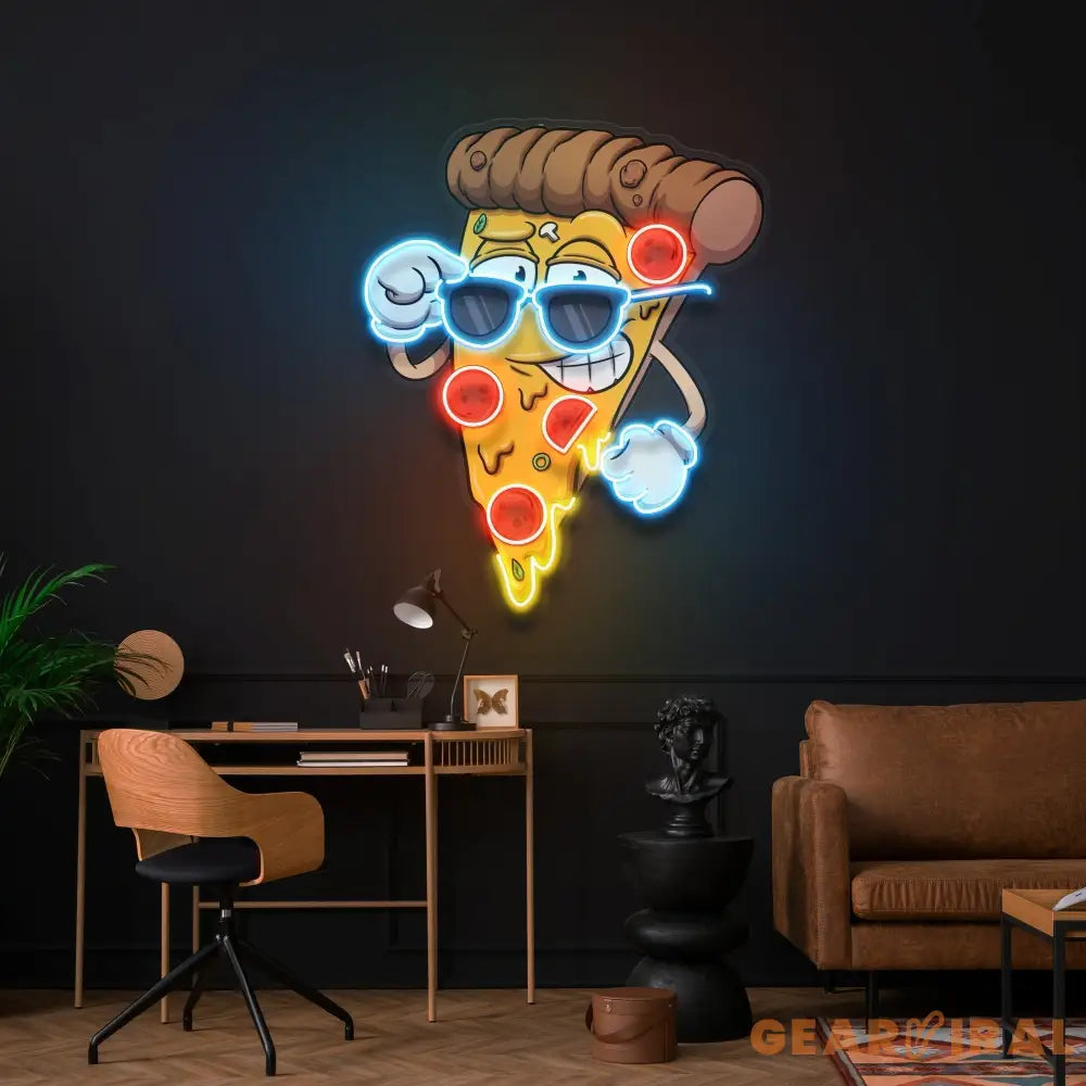 Cute Slice Of Cartoon Pizza Artwork Led Neon Sign Light