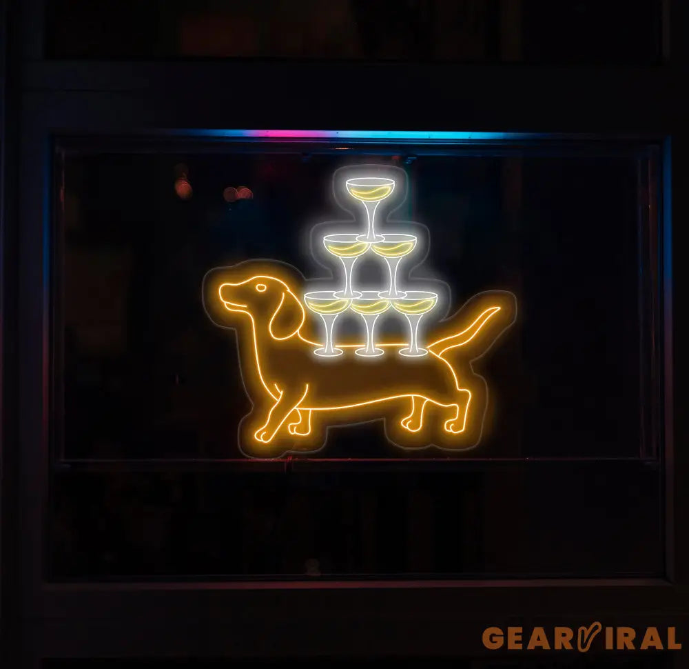 Dachshund Carrying Champagne Glasses Neon Sign Dachshund Led Sign Wine Neon Light Champagne Light Bar Pub Wall Art Home