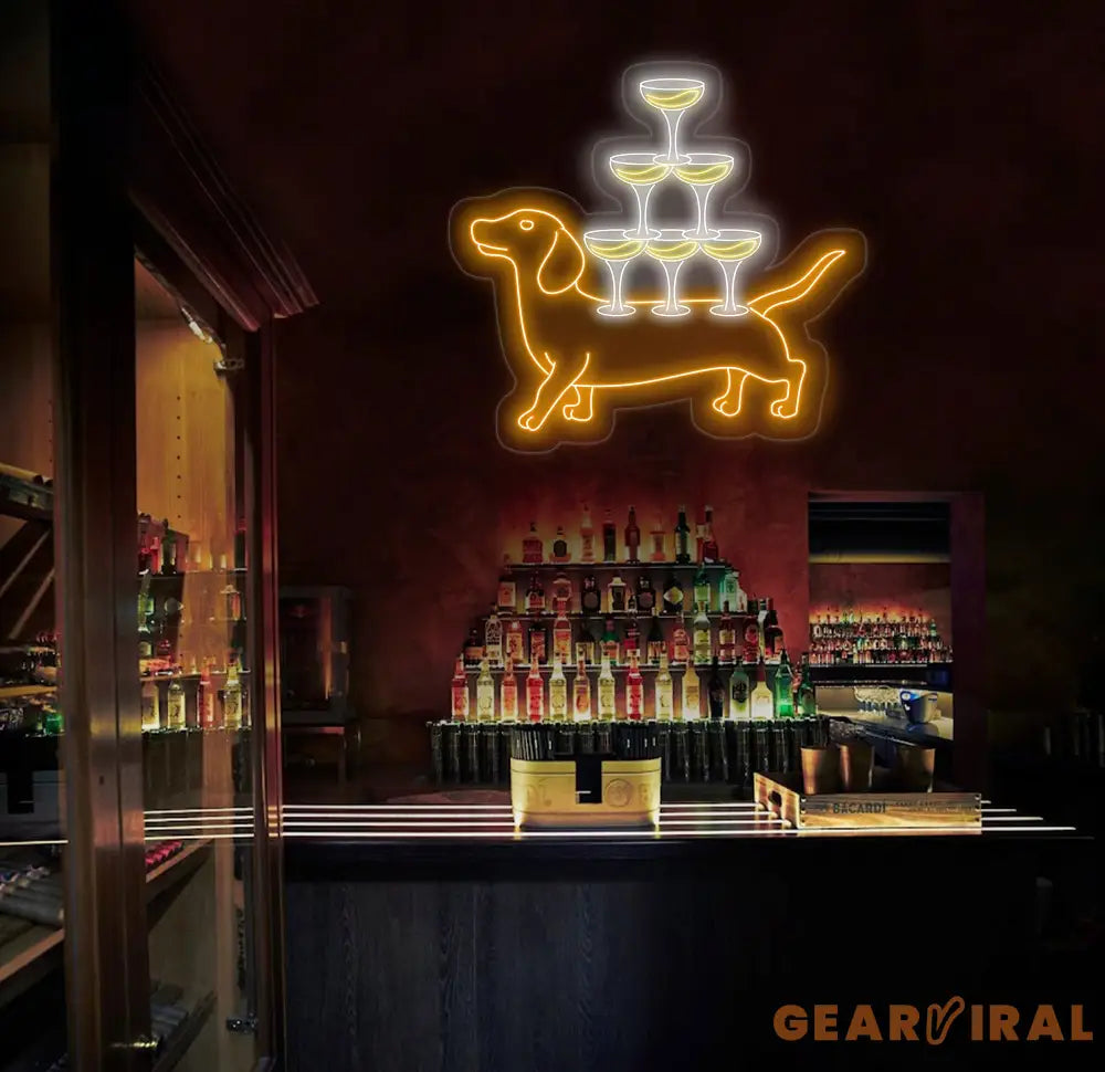 Dachshund Carrying Champagne Glasses Neon Sign Dachshund Led Sign Wine Neon Light Champagne Light Bar Pub Wall Art Home