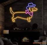 Dachshund Neon Sign Cute Cowboy Hat Dog LED Neon Light Light Up Sign for Bedroom Decor Pet Shop Art Wall Decoration Bar