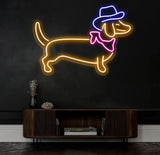 Dachshund Neon Sign Cute Cowboy Hat Dog LED Neon Light Light Up Sign for Bedroom Decor Pet Shop Art Wall Decoration Bar