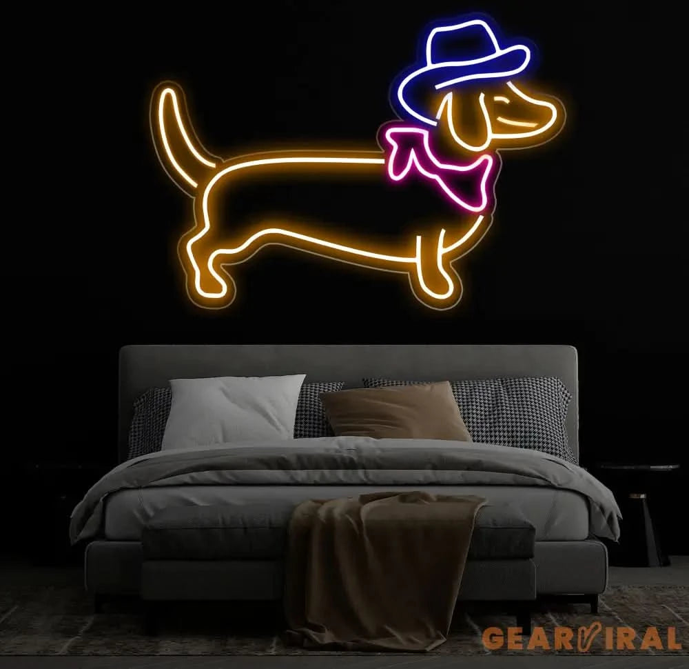 Dachshund Neon Sign Cute Cowboy Hat Dog LED Neon Light Light Up Sign for Bedroom Decor Pet Shop Art Wall Decoration Bar