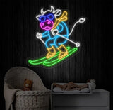 Dairy Cow Skiing Neon Sign Cow Led Sign Cow Skiing Sport Neon Light Cow Led Light Animal Farm House Wall Art Animal