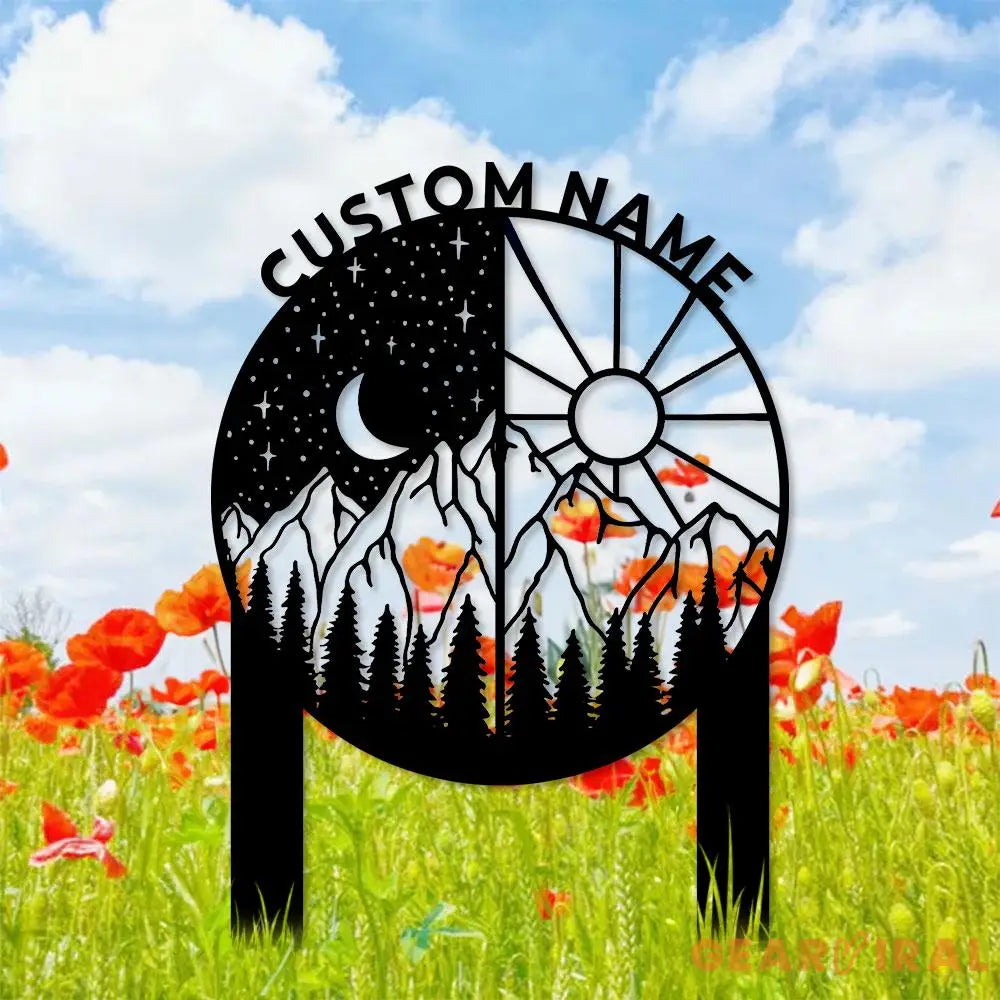 Day and Night Sign Metal Stake Personalized Name Yard Sign Outdoor Door Garden Decor Moon Sun Metal Sign Garden Lovers
