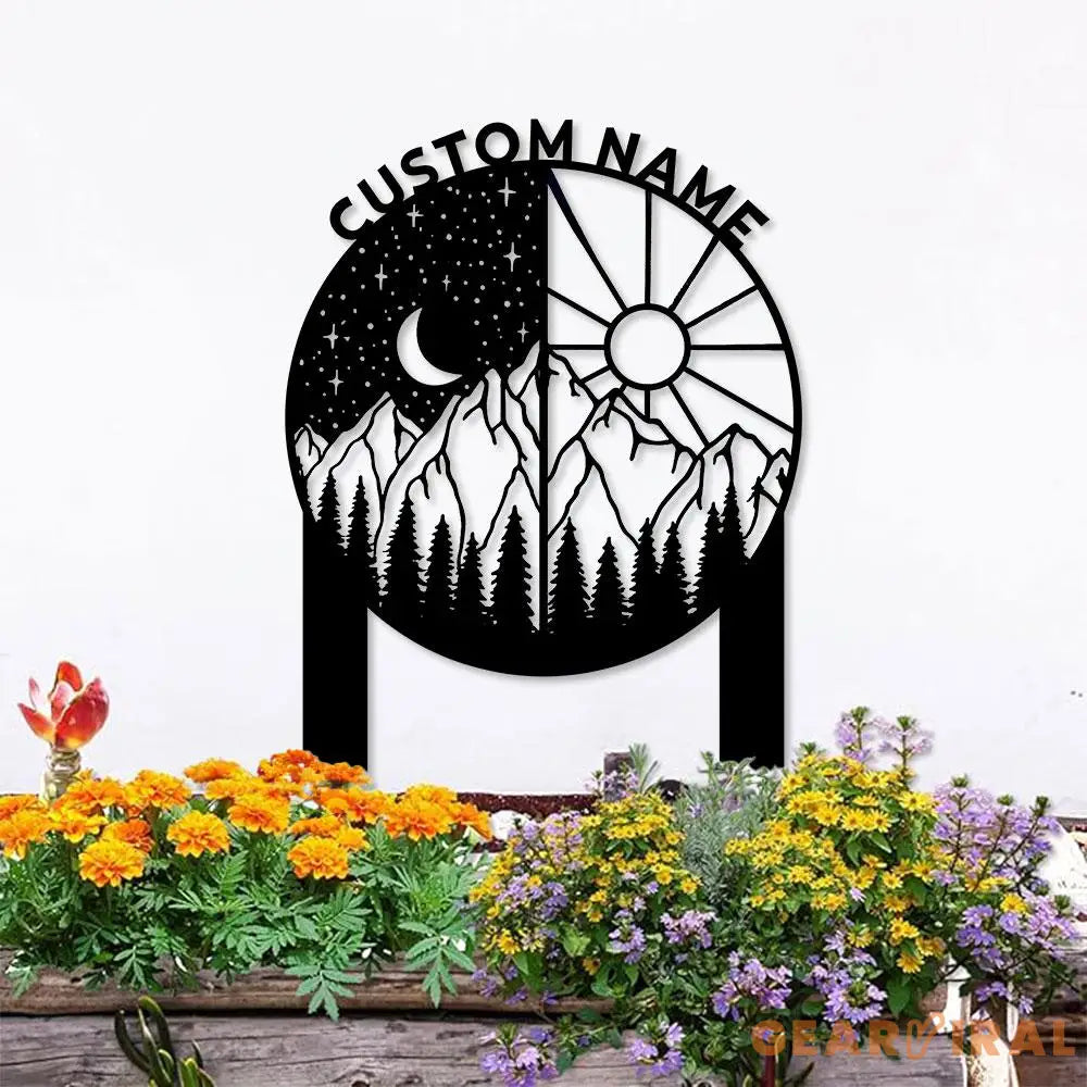 Day and Night Sign Metal Stake Personalized Name Yard Sign Outdoor Door Garden Decor Moon Sun Metal Sign Garden Lovers