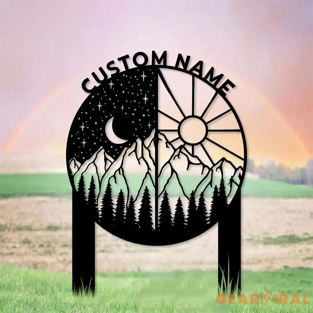 Day and Night Sign Metal Stake Personalized Name Yard Sign Outdoor Door Garden Decor Moon Sun Metal Sign Garden Lovers