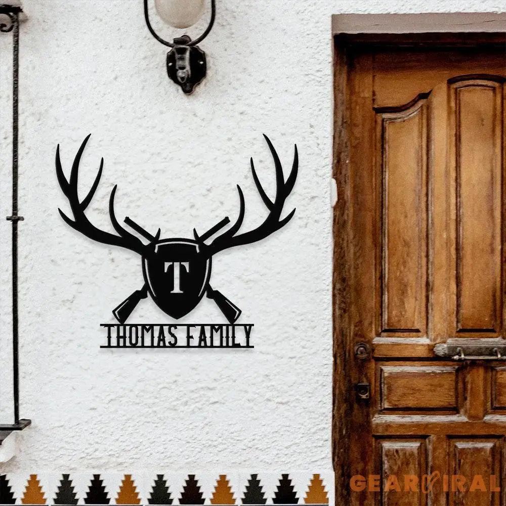 Deer Antlers & Rifles Sign Personalized Family Name Led Sign Outdoor Door Decor Address Wall Art Perfect Gift for