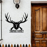 Deer Antlers & Rifles Sign Personalized Family Name Led Sign Outdoor Door Decor Address Wall Art Perfect Gift for