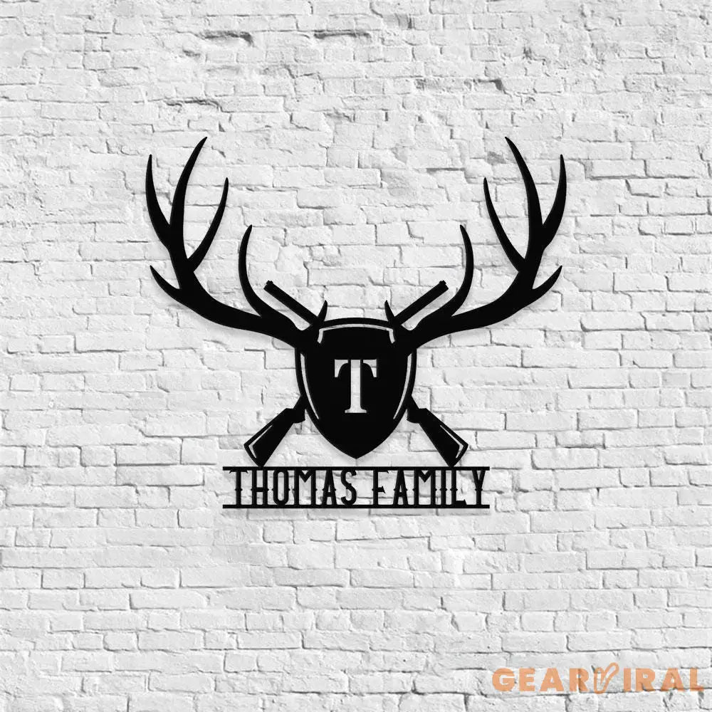 Deer Antlers & Rifles Sign Personalized Family Name Led Sign Outdoor Door Decor Address Wall Art Perfect Gift for