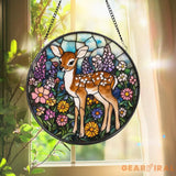 Deer Fawn Suncatcher Floral Stained Glass Window Art Baby Deer Decor Woodland Animal Gift Nature Lover Hanging Ornament