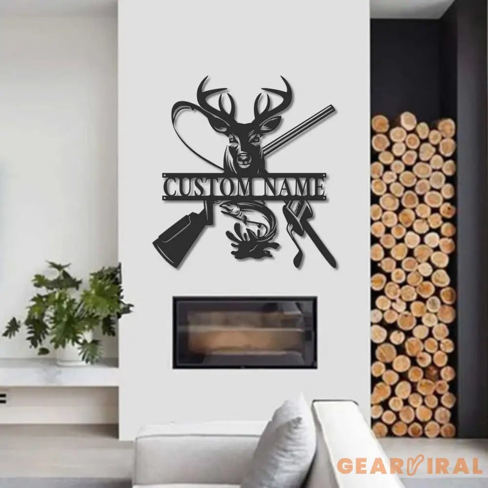 Deer Hunting Fish Hook Metal Sign with LED Lights Hunting Wall Art Custom Metal Deer Sign for Cabin or Man Cave –