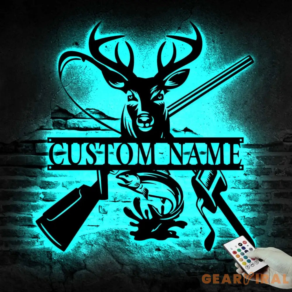 Deer Hunting Fish Hook Metal Sign with LED Lights Hunting Wall Art Custom Metal Deer Sign for Cabin or Man Cave –