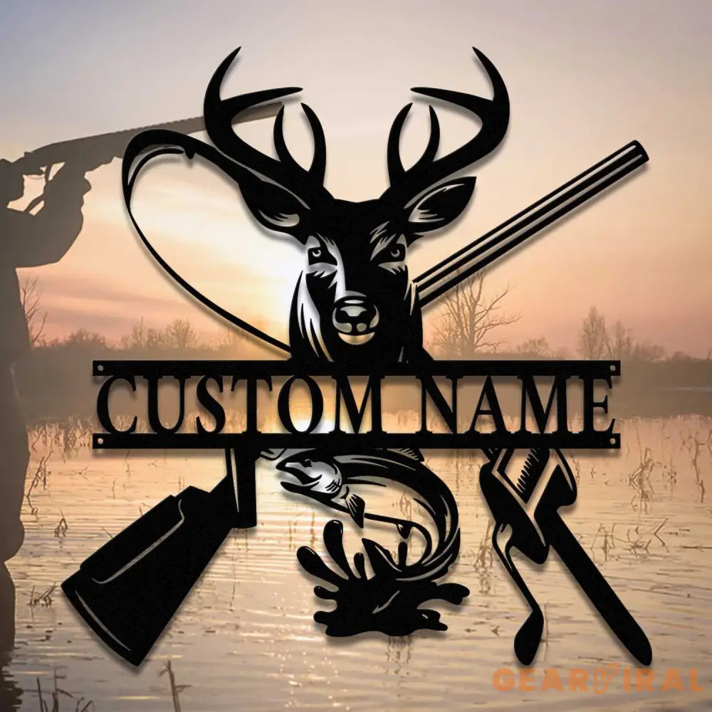 Deer Hunting Fish Hook Metal Sign with LED Lights Hunting Wall Art Custom Metal Deer Sign for Cabin or Man Cave –