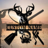 Deer Hunting Fish Hook Metal Sign with LED Lights Hunting Wall Art Custom Metal Deer Sign for Cabin or Man Cave –