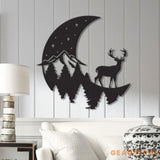 Deer Moon Forest Metal Wall Art With LED Light Deer Hunter Metal Sign Decoration For Room Deer Hunting Metal LED Decor