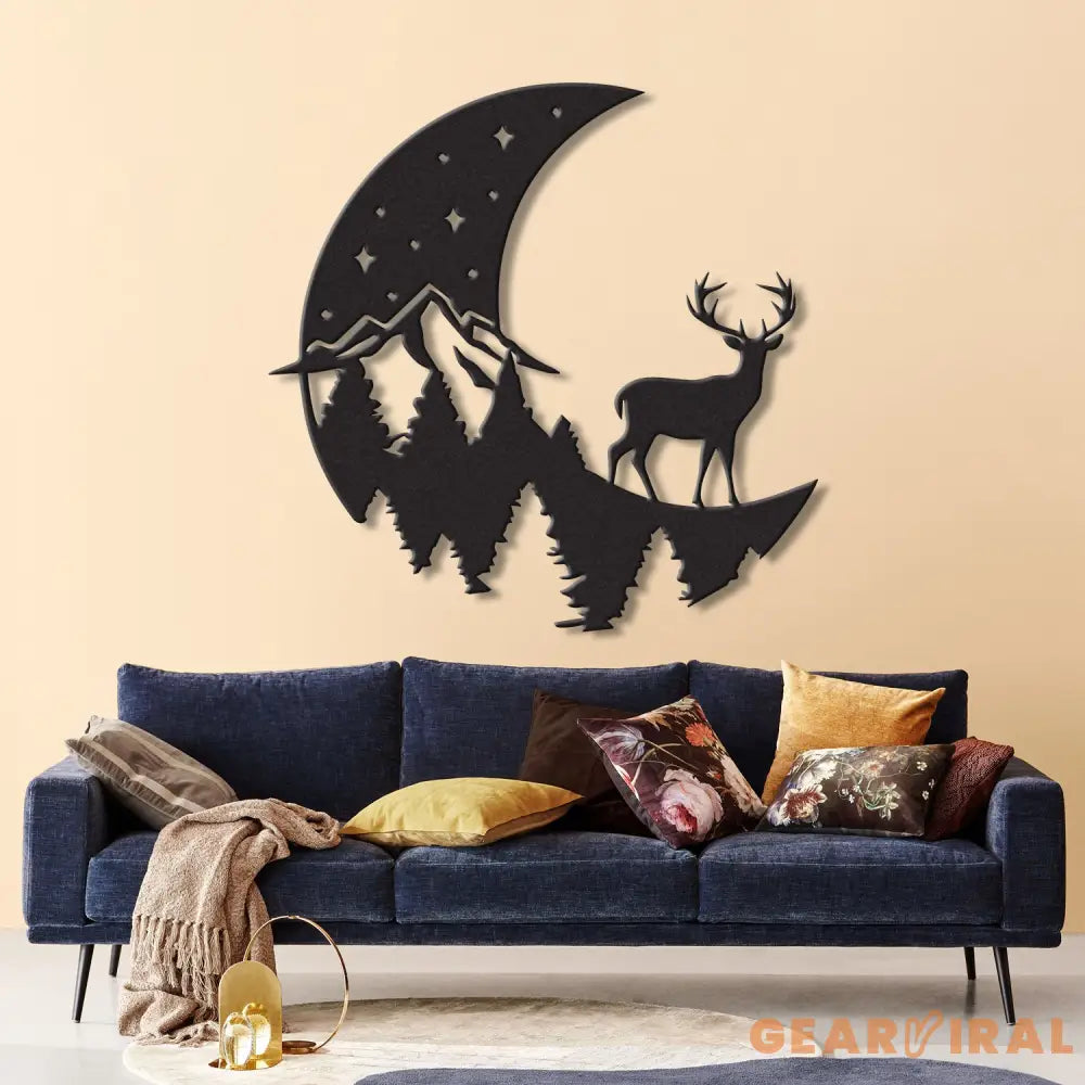 Deer Moon Forest Metal Wall Art With LED Light Deer Hunter Metal Sign Decoration For Room Deer Hunting Metal LED Decor