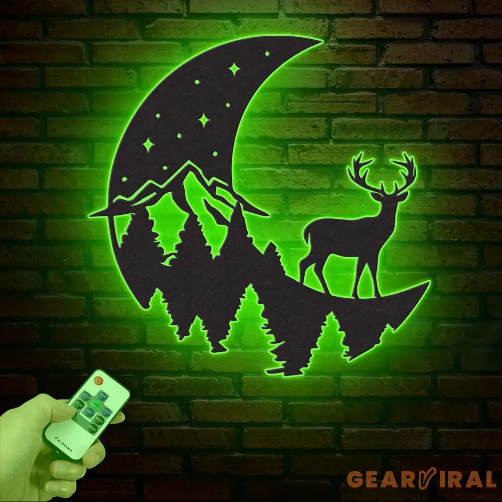 Deer Moon Forest Metal Wall Art With LED Light Deer Hunter Metal Sign Decoration For Room Deer Hunting Metal LED Decor