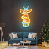 Deer On Gift Christmas LED Neon Acrylic Artwork