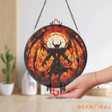 Demonic Stained Glass Suncatcher Hellfire Demon Window Panel Dark Fantasy Gothic Decor Inferno Art Gift Shadow Monster