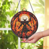 Demonic Stained Glass Suncatcher Hellfire Demon Window Panel Dark Fantasy Gothic Decor Inferno Art Gift Shadow Monster