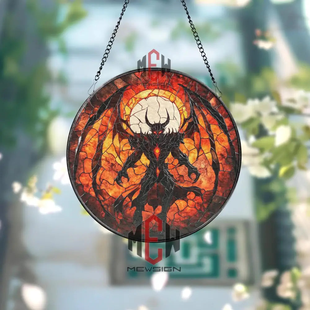 Demonic Stained Glass Suncatcher Hellfire Demon Window Panel Dark Fantasy Gothic Decor Inferno Art Gift Shadow Monster