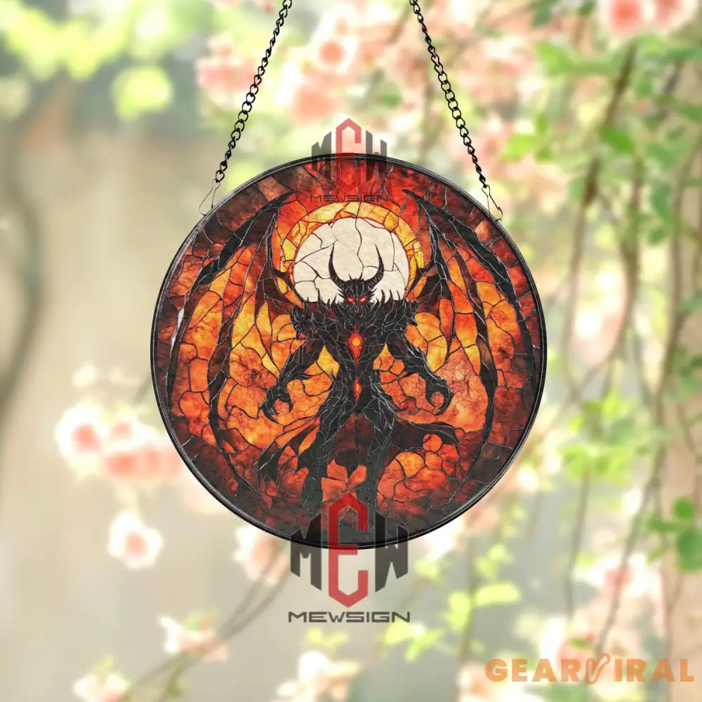 Demonic Stained Glass Suncatcher Hellfire Demon Window Panel Dark Fantasy Gothic Decor Inferno Art Gift Shadow Monster