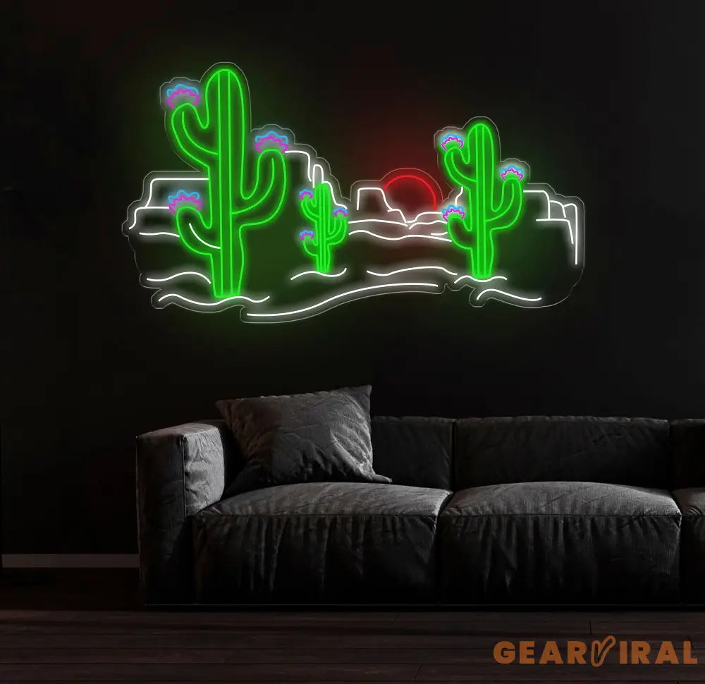 Desert Cactus Neon Sign Southwestern Landscape Neon Light Cactus Decor for Bar or Home Customizable Desert Scene LED