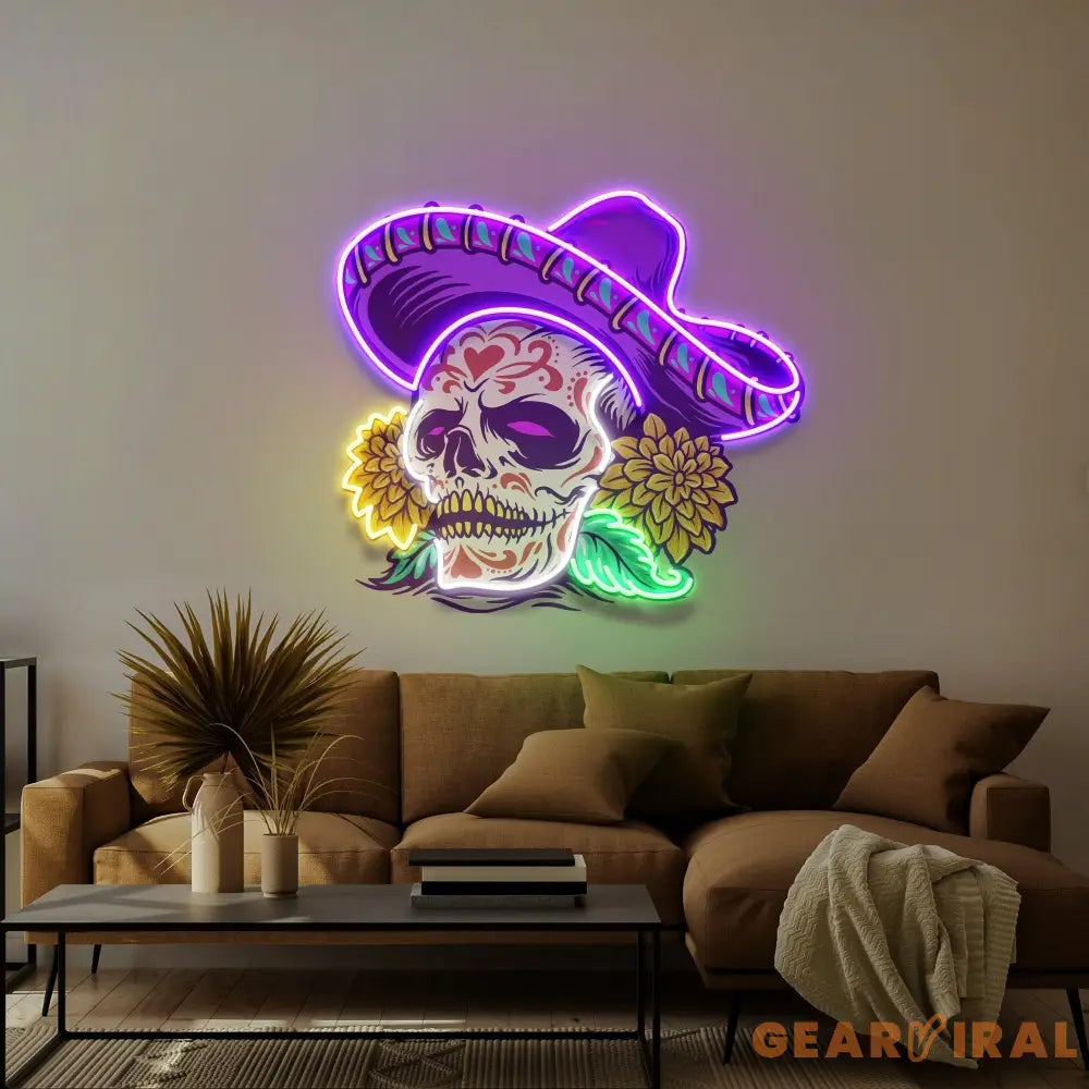 Dia De Muertos Mexican Sugar Skull Artwork Led Neon Sign Light