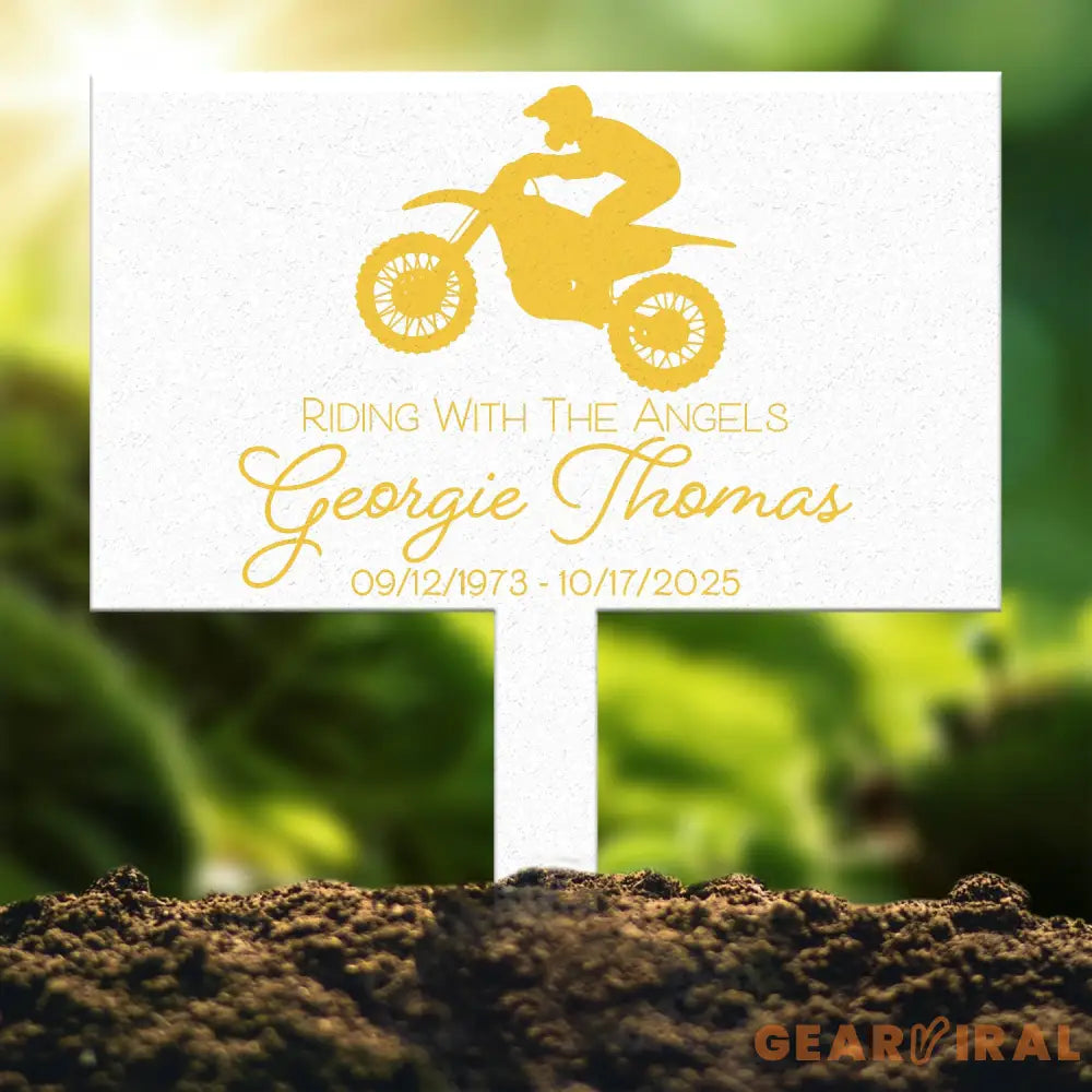 Dirt Bike Memorial Garden Stake – Custom Riding With The Angels Yard Sign – Personalized Outdoor Memorial Plaque for