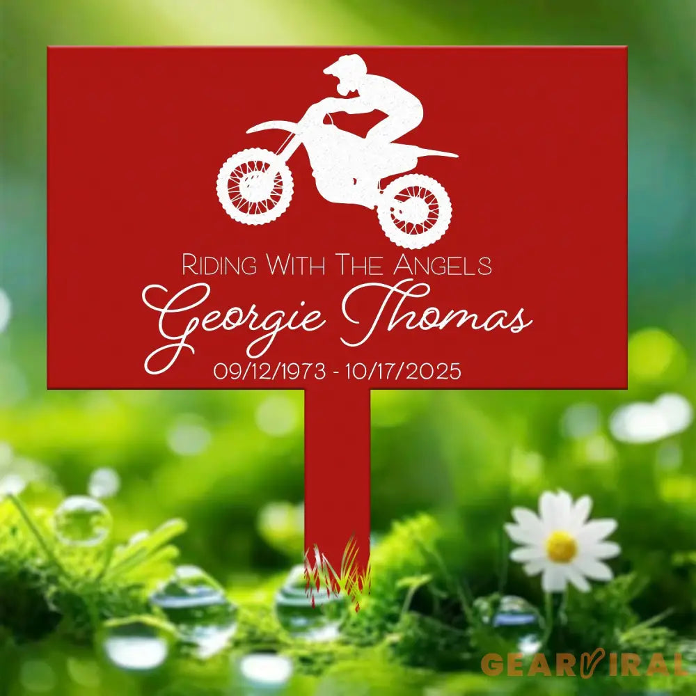 Dirt Bike Memorial Garden Stake – Custom Riding With The Angels Yard Sign – Personalized Outdoor Memorial Plaque for