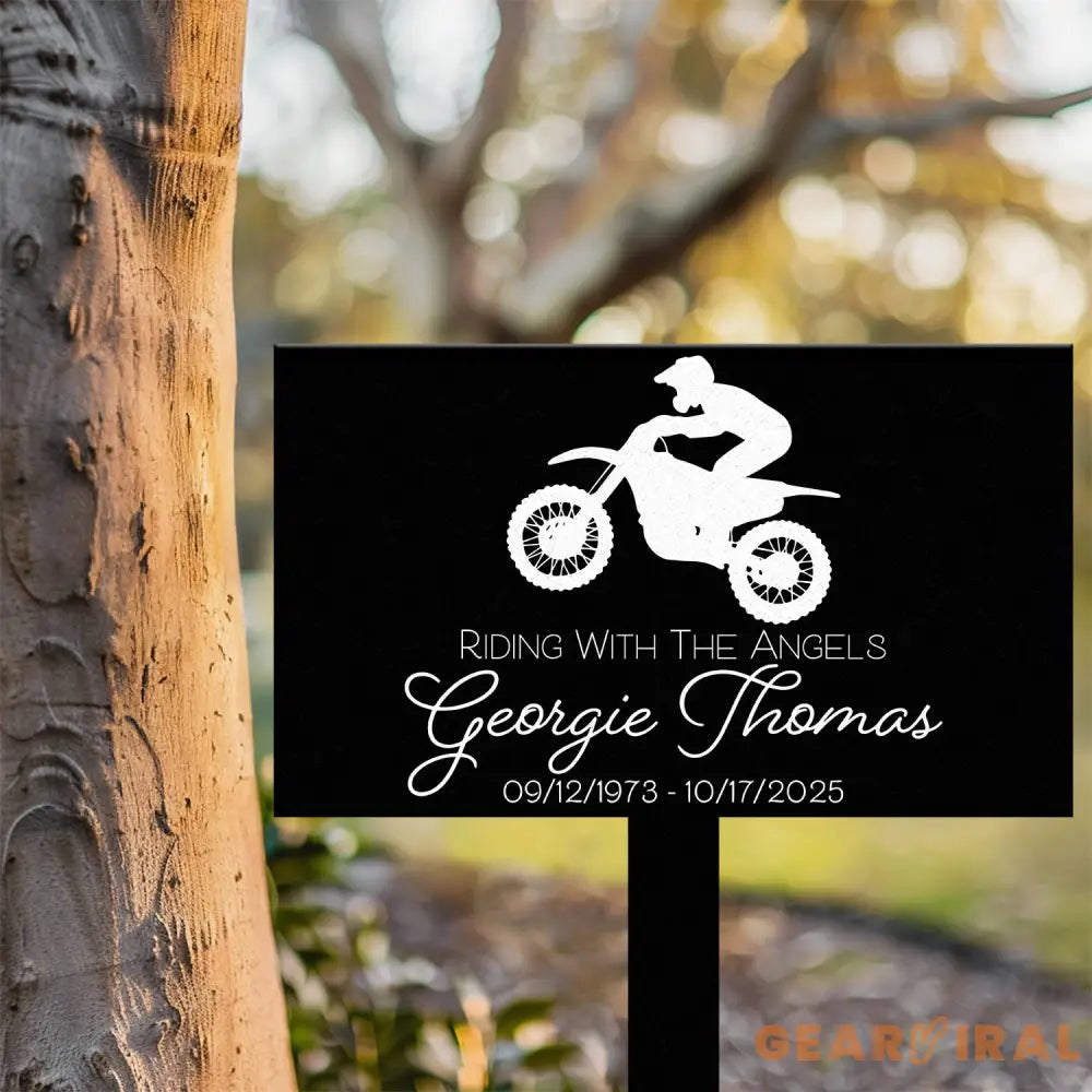 Dirt Bike Memorial Garden Stake – Custom Riding With The Angels Yard Sign – Personalized Outdoor Memorial Plaque for