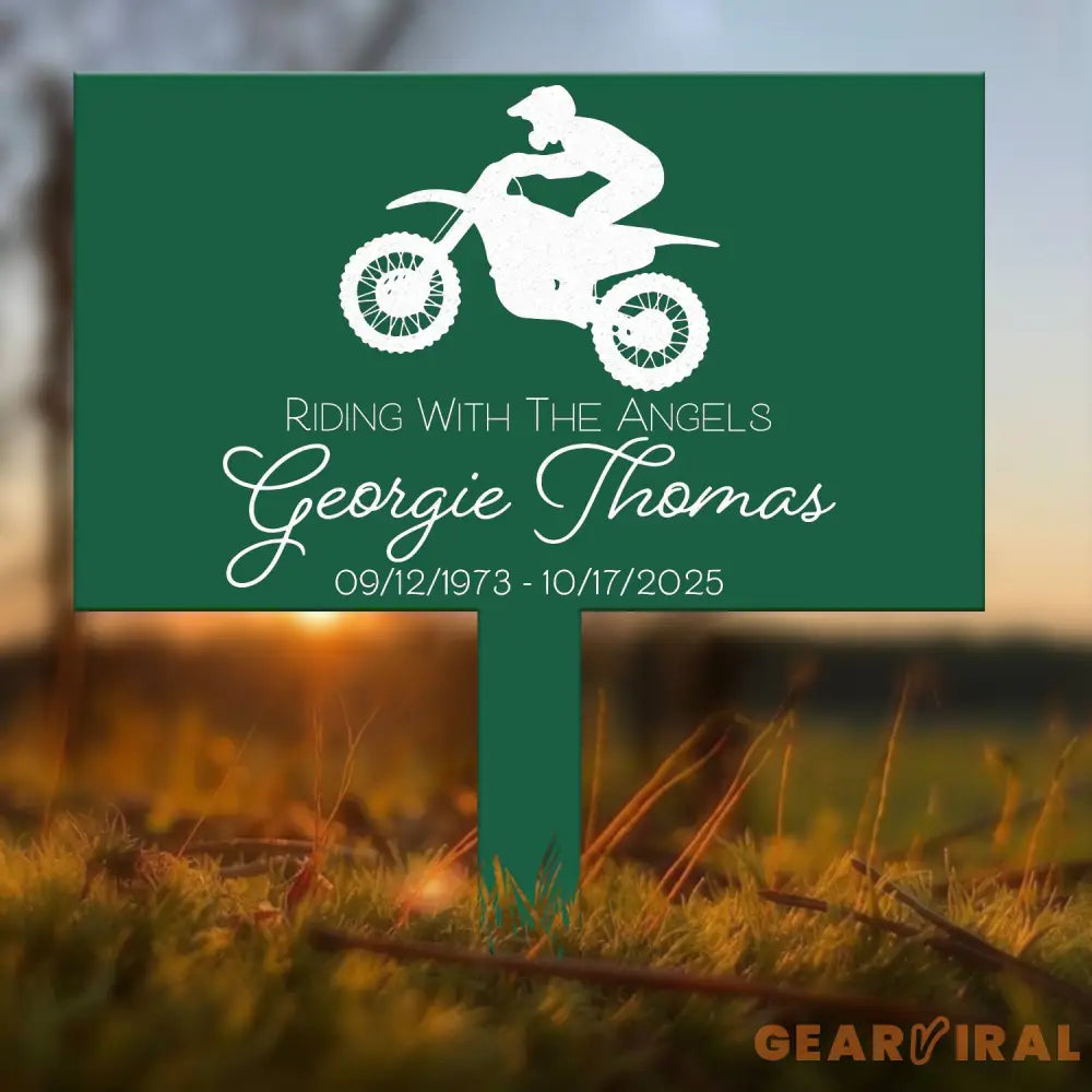 Dirt Bike Memorial Garden Stake – Custom Riding With The Angels Yard Sign – Personalized Outdoor Memorial Plaque for