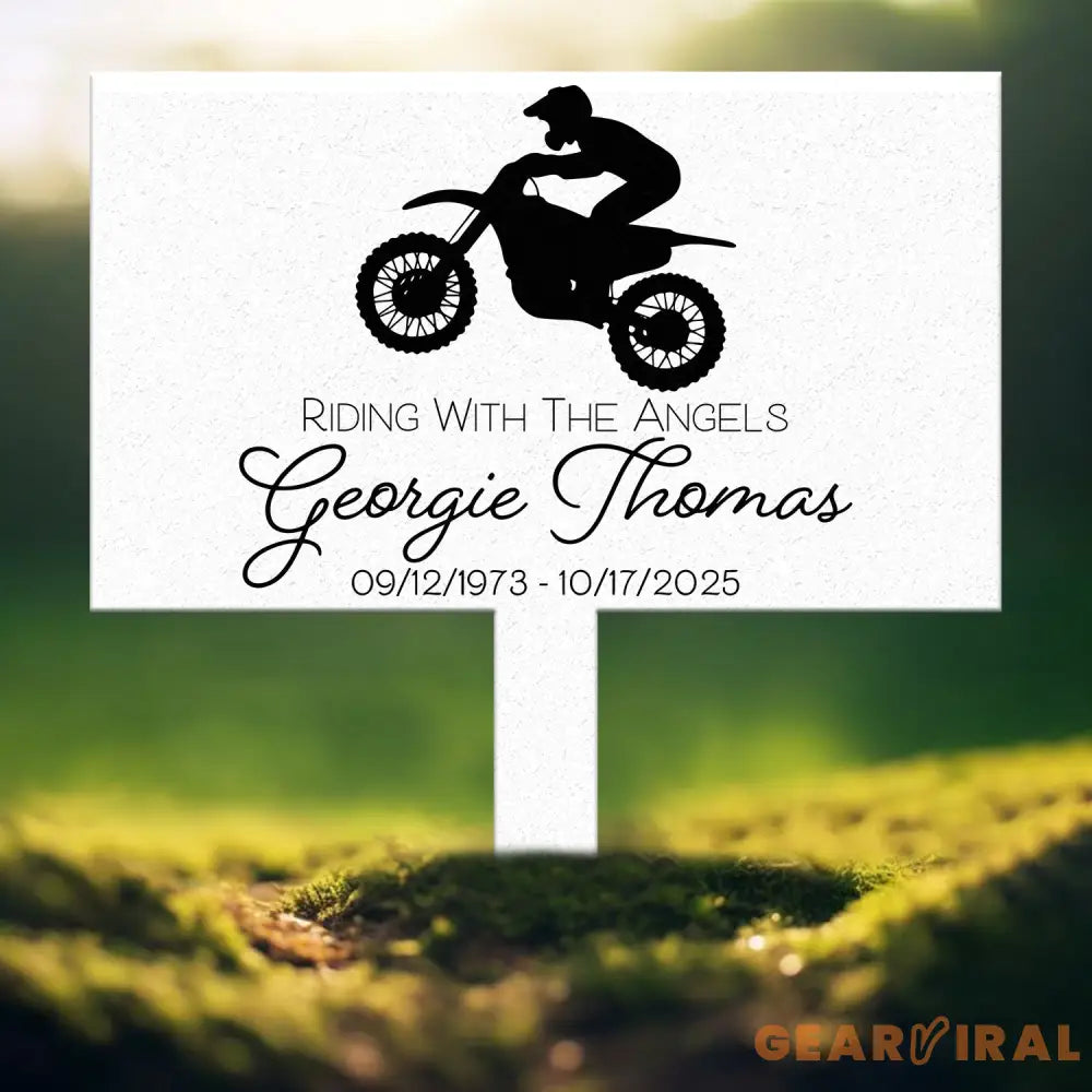 Dirt Bike Memorial Garden Stake – Custom Riding With The Angels Yard Sign – Personalized Outdoor Memorial Plaque for