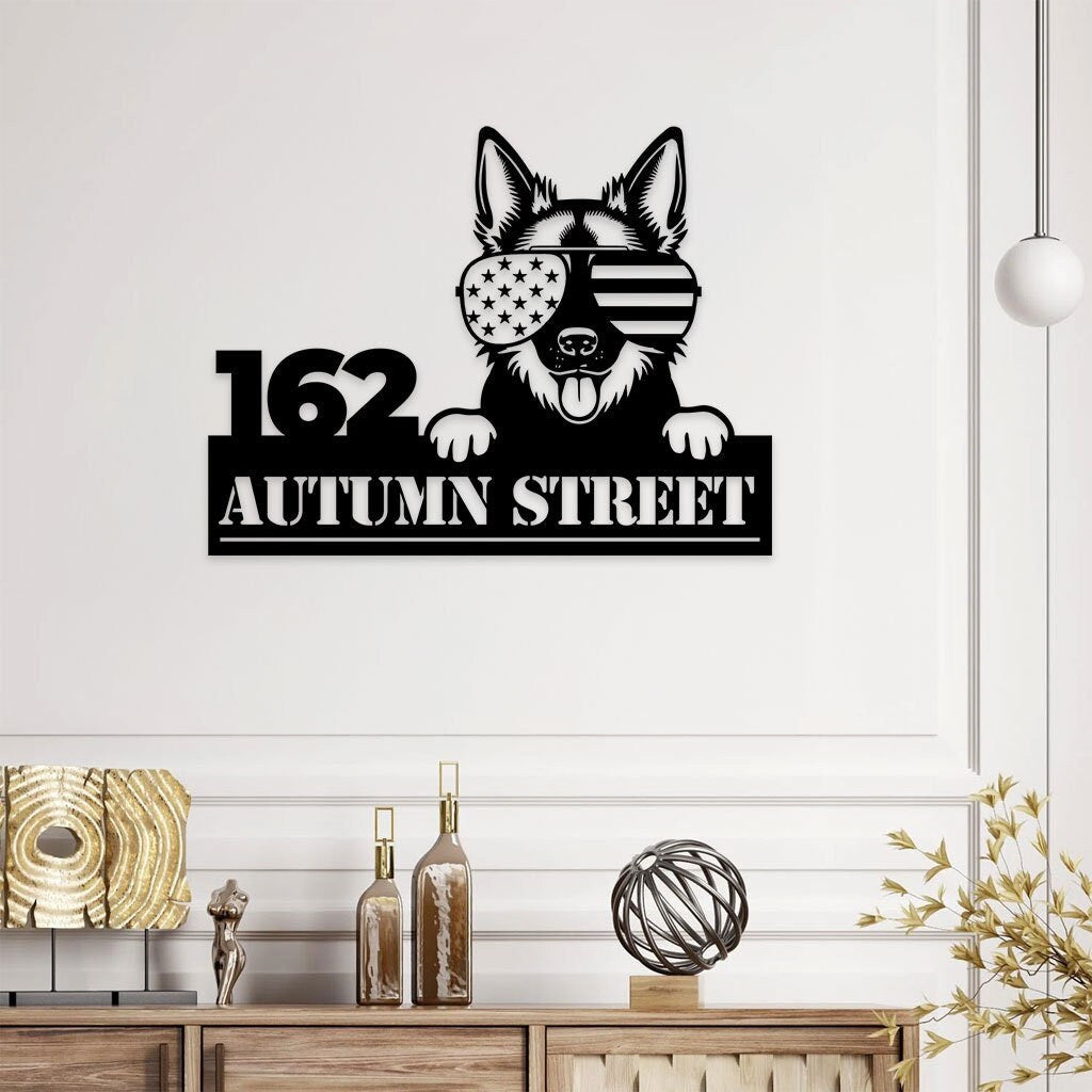Dog America Metal Sign, Address Number Custom Name, Number Address Custom Wall Sign, Personalized Metal, Metal Home Decor