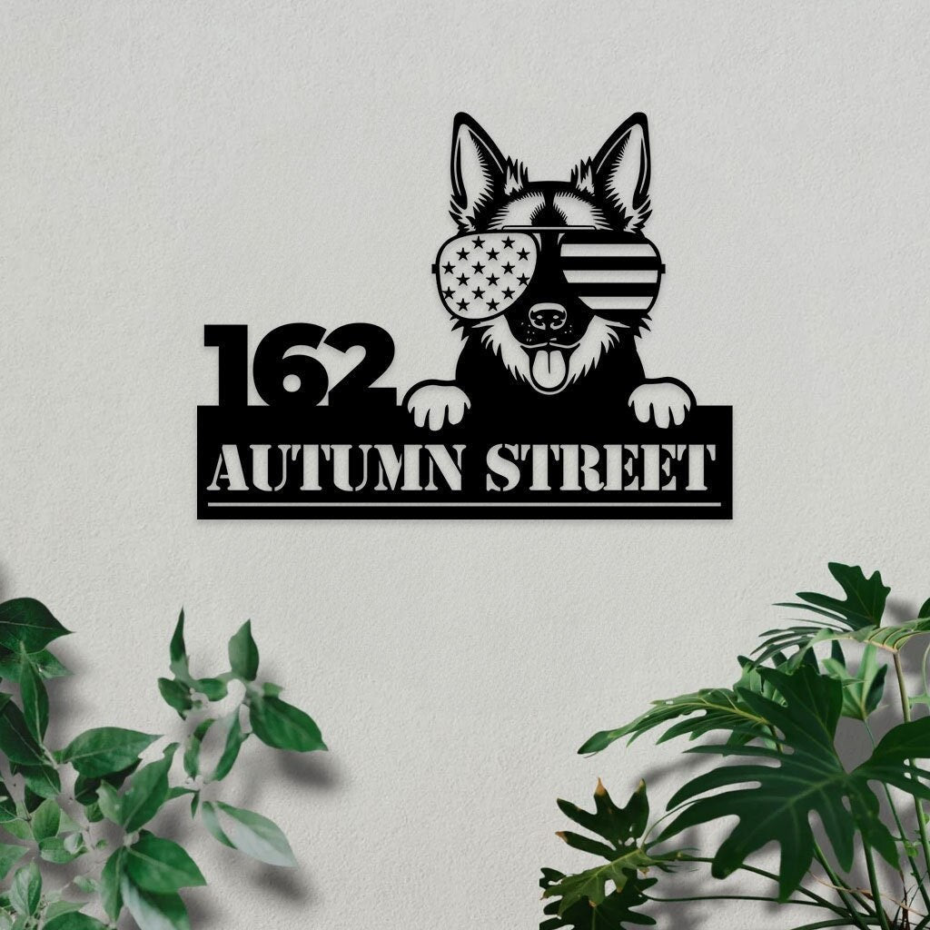 Dog America Metal Sign, Address Number Custom Name, Number Address Custom Wall Sign, Personalized Metal, Metal Home Decor