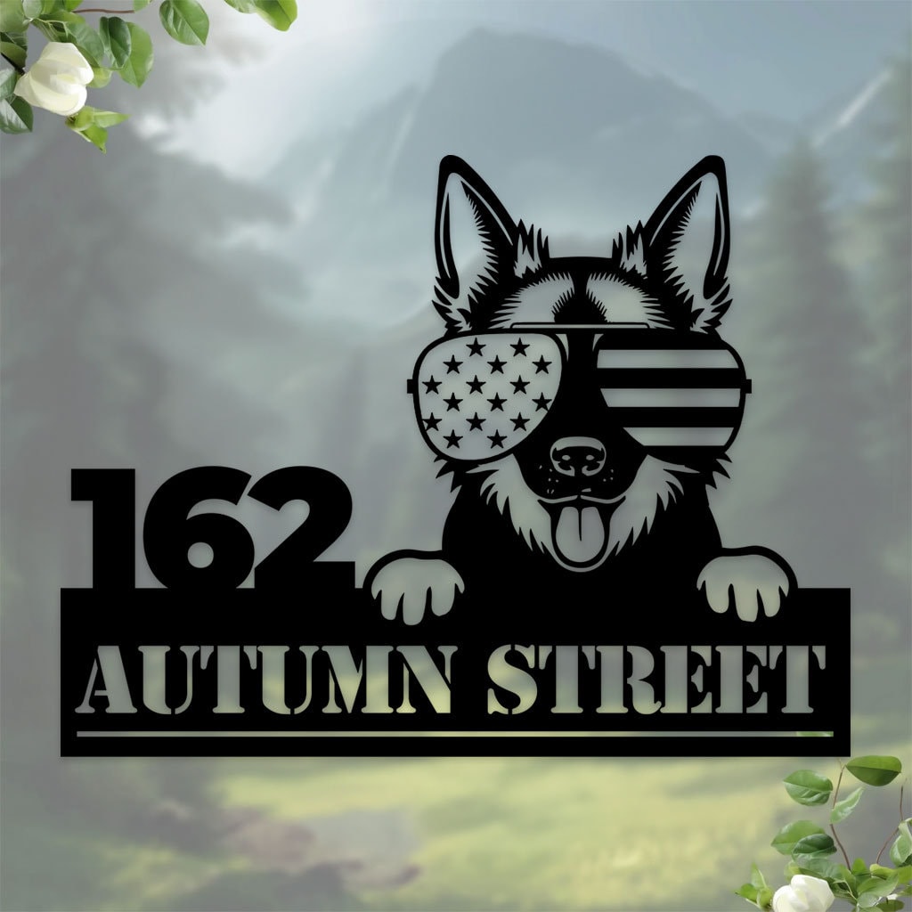 Dog America Metal Sign, Address Number Custom Name, Number Address Custom Wall Sign, Personalized Metal, Metal Home Decor