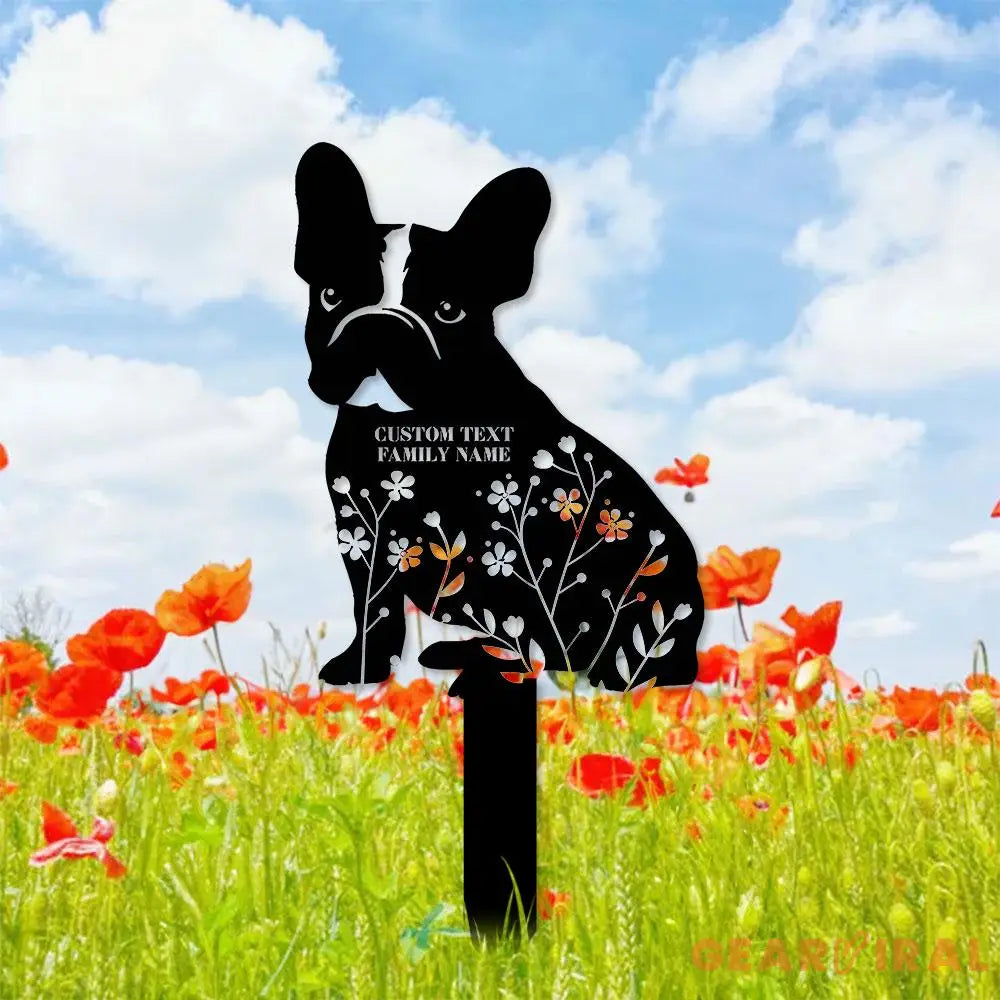Dog Flower Metal Family Name Sign - Personalized Monogram Dog Shape Metal Stake - Custom Garden Decor- Garden Dog Metal